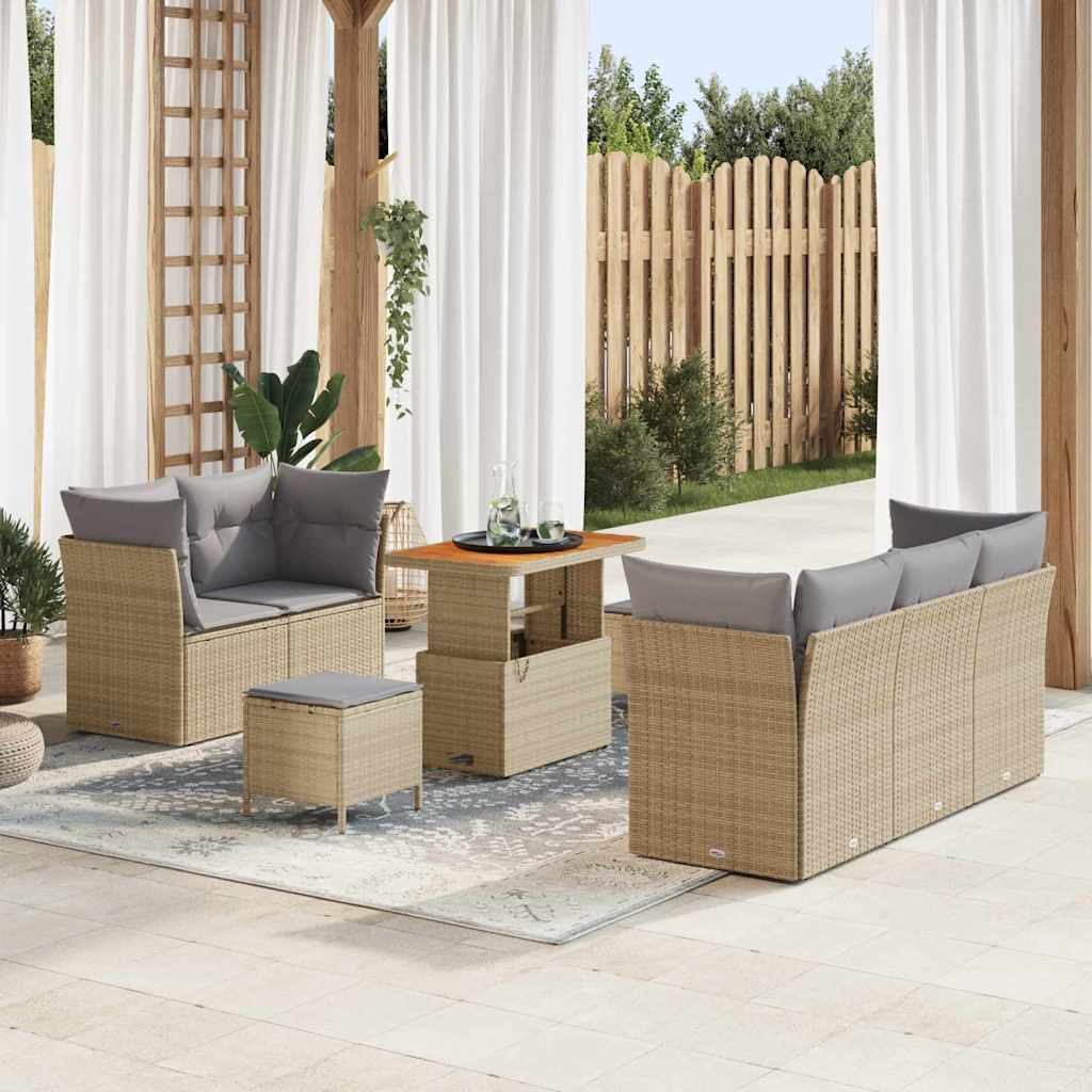 Tuin Sofa Set met kussen met opslag 8 pcs beige en lichtgrijs