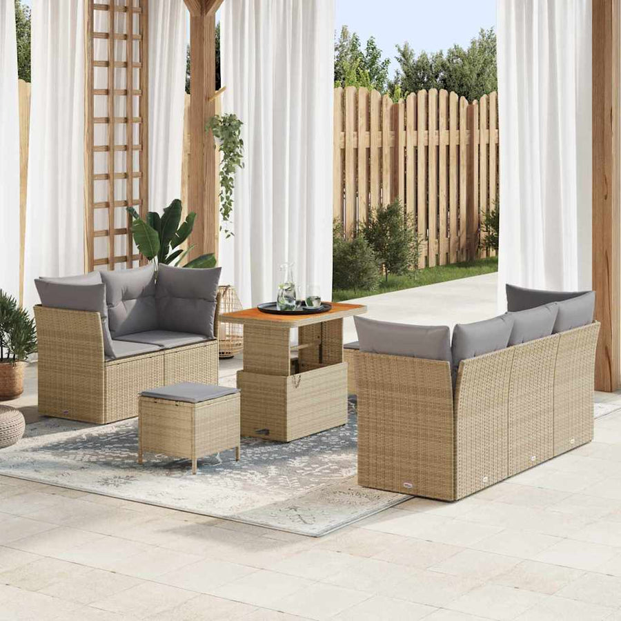 Tuin Sofa Set met kussen met opslag 8 pcs beige en lichtgrijs