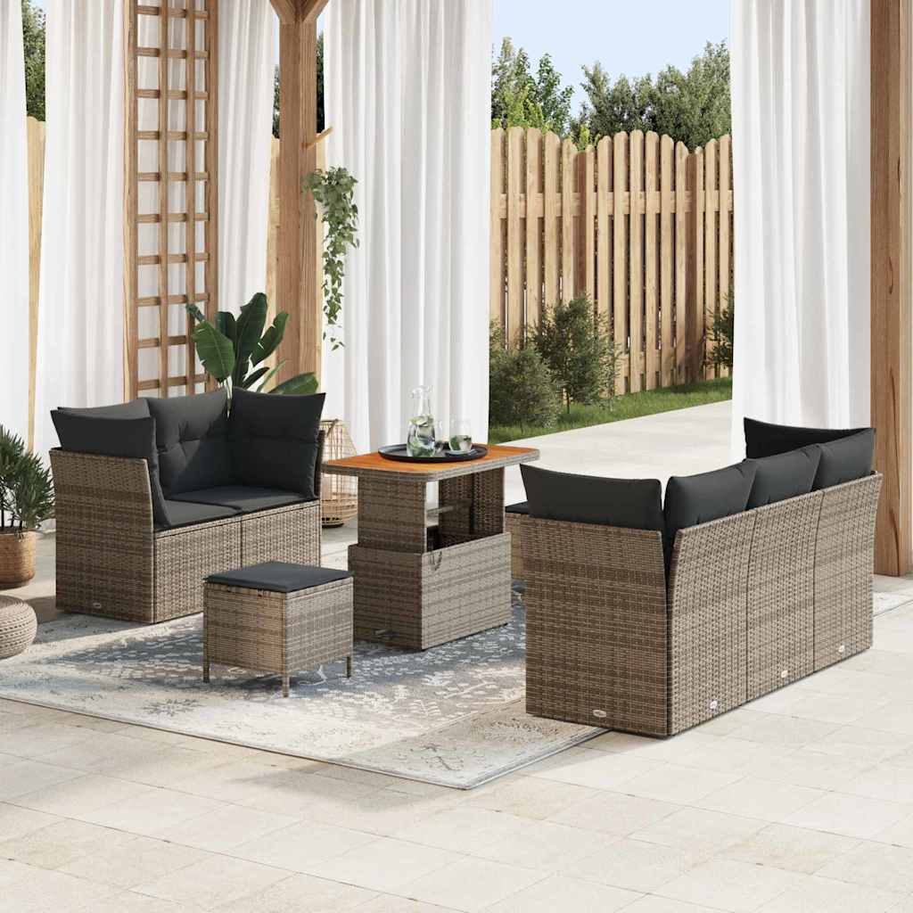 Tuin Sofa Set 8 pcs Grijs Poly riet en gepoedercoat staal
