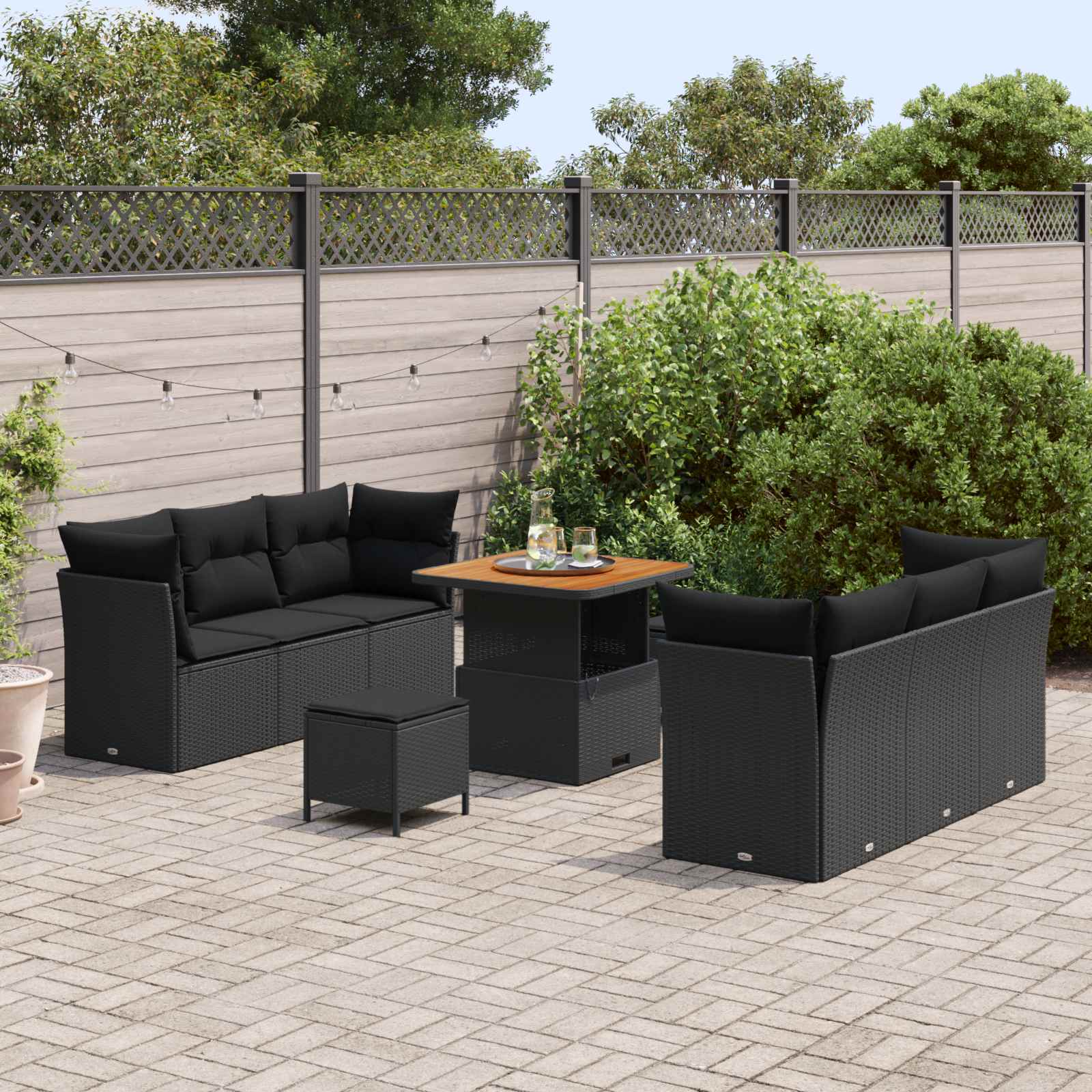 Tuin Sofa Set met kussen 9 pcs Zwart poly rattan