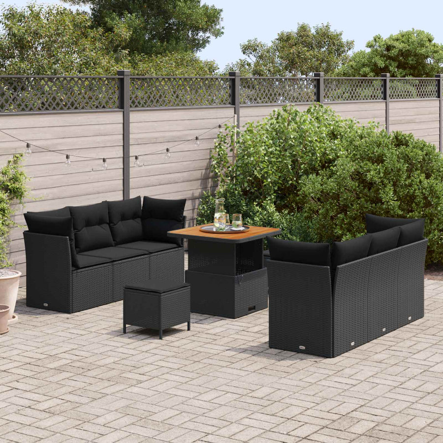 Tuin Sofa Set met kussen 9 pcs Zwart poly rattan
