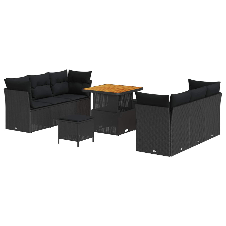 Tuin Sofa Set met kussen 9 pcs Zwart poly rattan