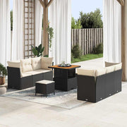 Tuin loungeset 9-delig poly rattan zwart acaciahout