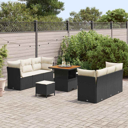 Tuin Sofa Set met kussen 9 pcs Zwart en Crème poly rattan