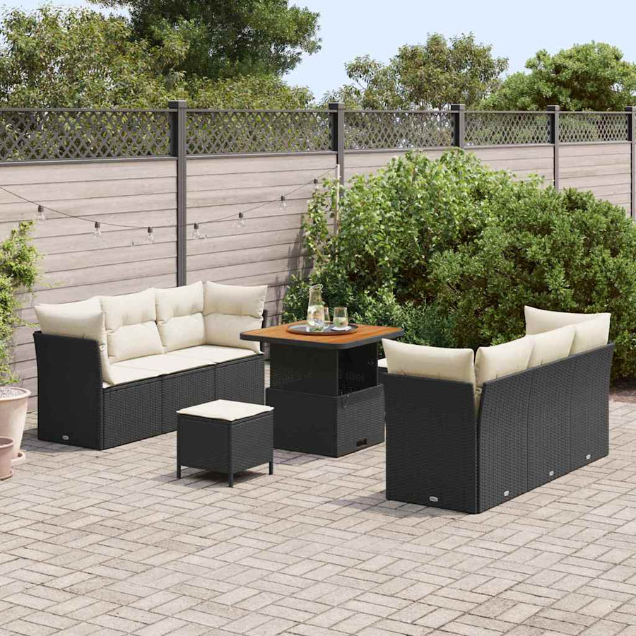 Tuin Sofa Set met kussen 9 pcs Zwart en Crème poly rattan