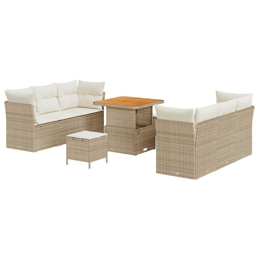 Tuin Sofa Set met kussen 9 pcs Beige en Crème poly rattan