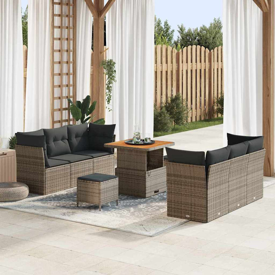 Tuin Sofa Set met kussen 9 pcs Grijs poly rattan