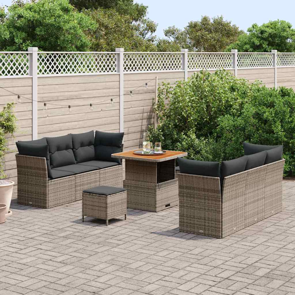 Tuin Sofa Set met kussen 9 pcs Grijs poly rattan