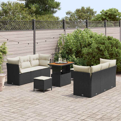 Tuin Sofa Set met kussen 9 pcs Zwart en Crème poly rattan