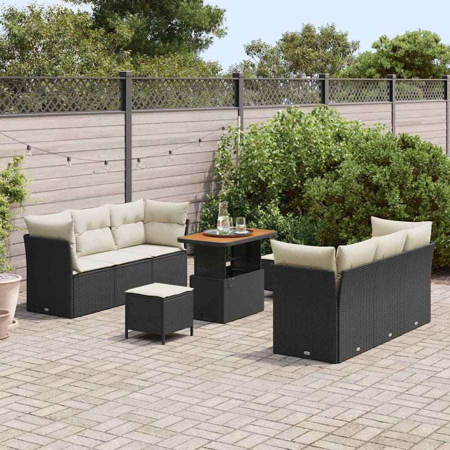 Tuin Sofa Set met kussen 9 pcs Zwart en Crème poly rattan