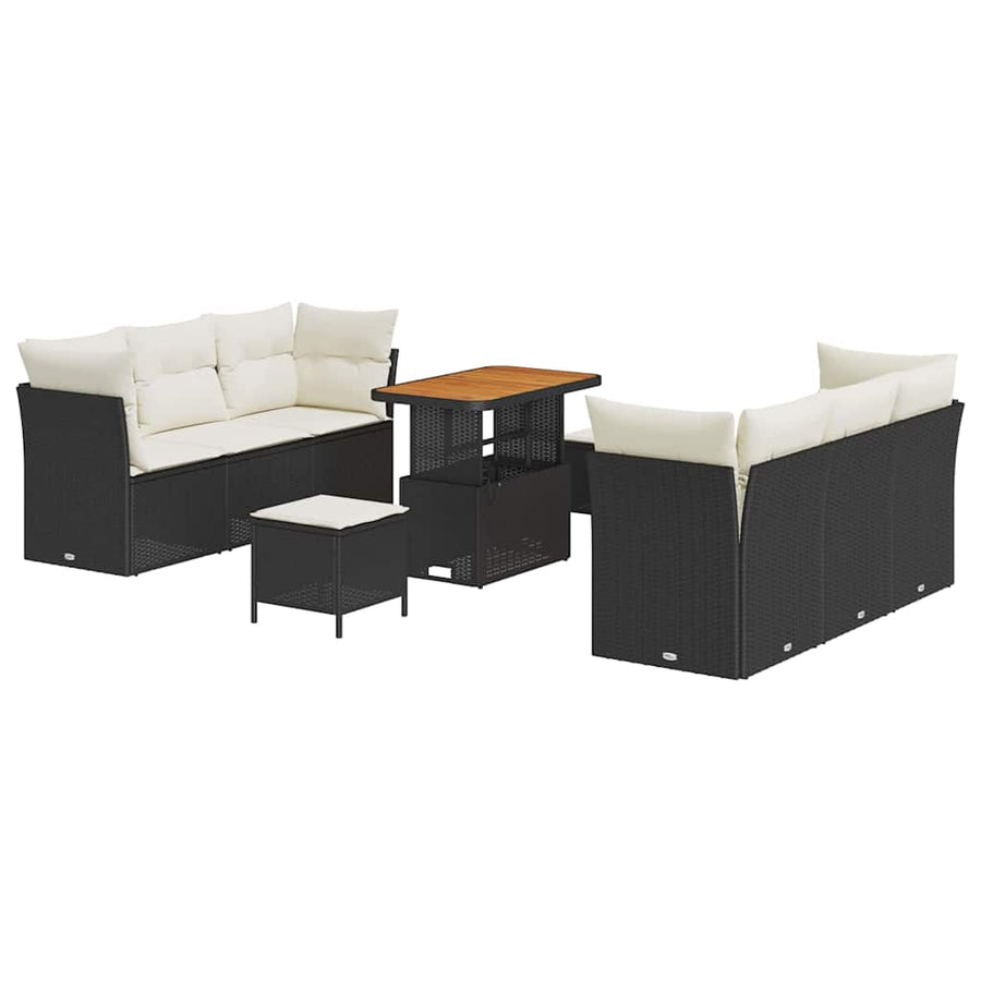 Tuin Sofa Set met kussen 9 pcs Zwart en Crème poly rattan