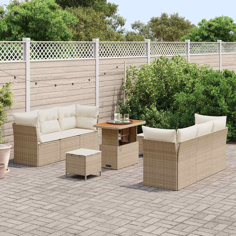Tuin Sofa Set met kussen 9 pcs Beige en Crème poly rattan