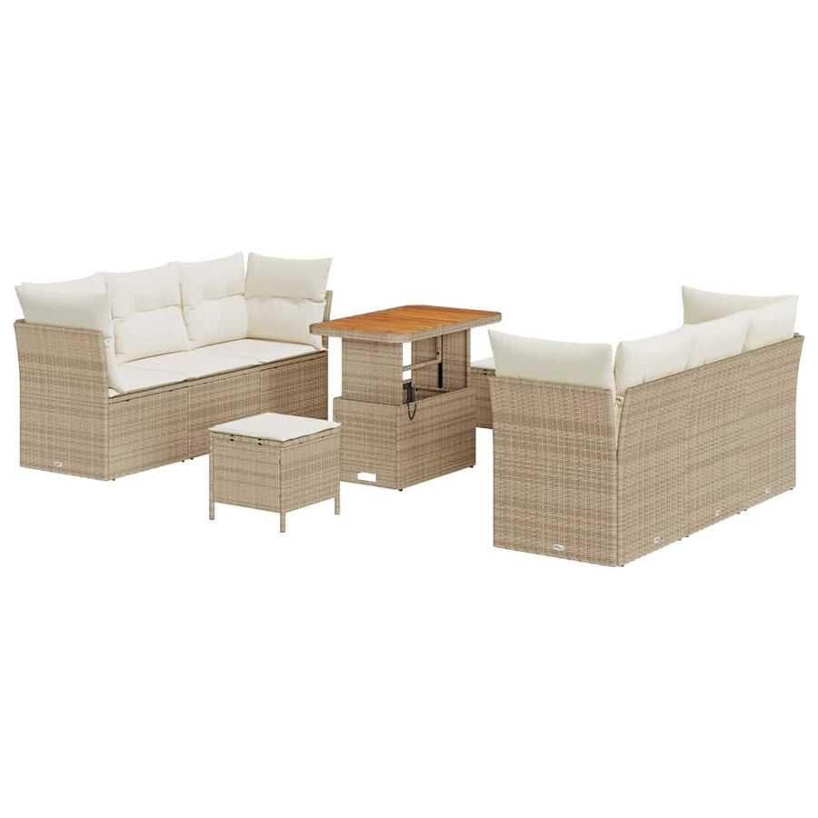 Tuin Sofa Set met kussen 9 pcs Beige en Crème poly rattan