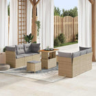 Tuinset poly rattan 9-delig beige acaciahout