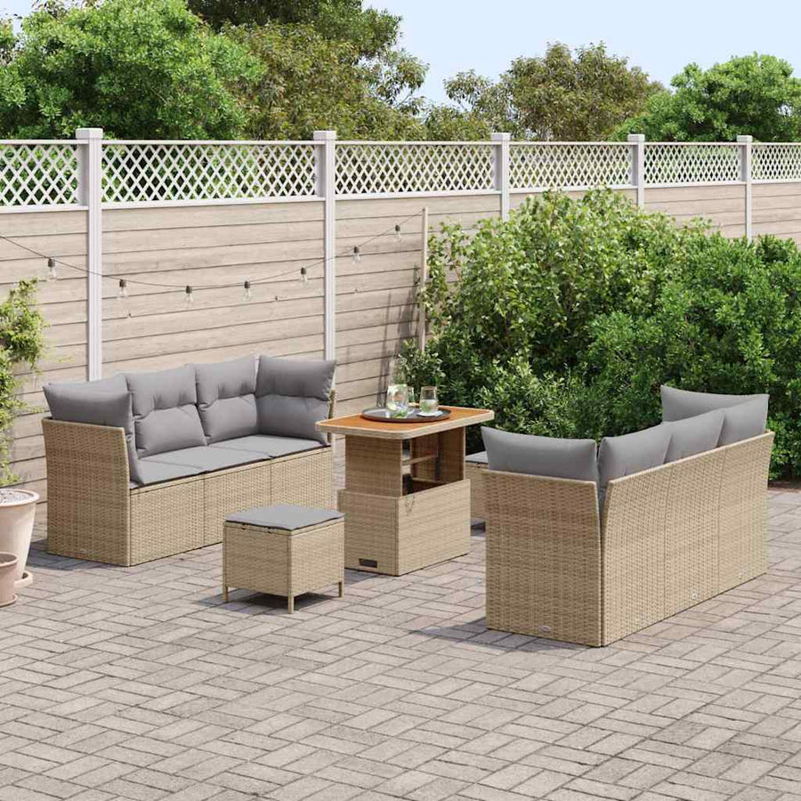 Tuin Sofa Set met kussen 9 pcs Beige en Licht Grijs poly rattan