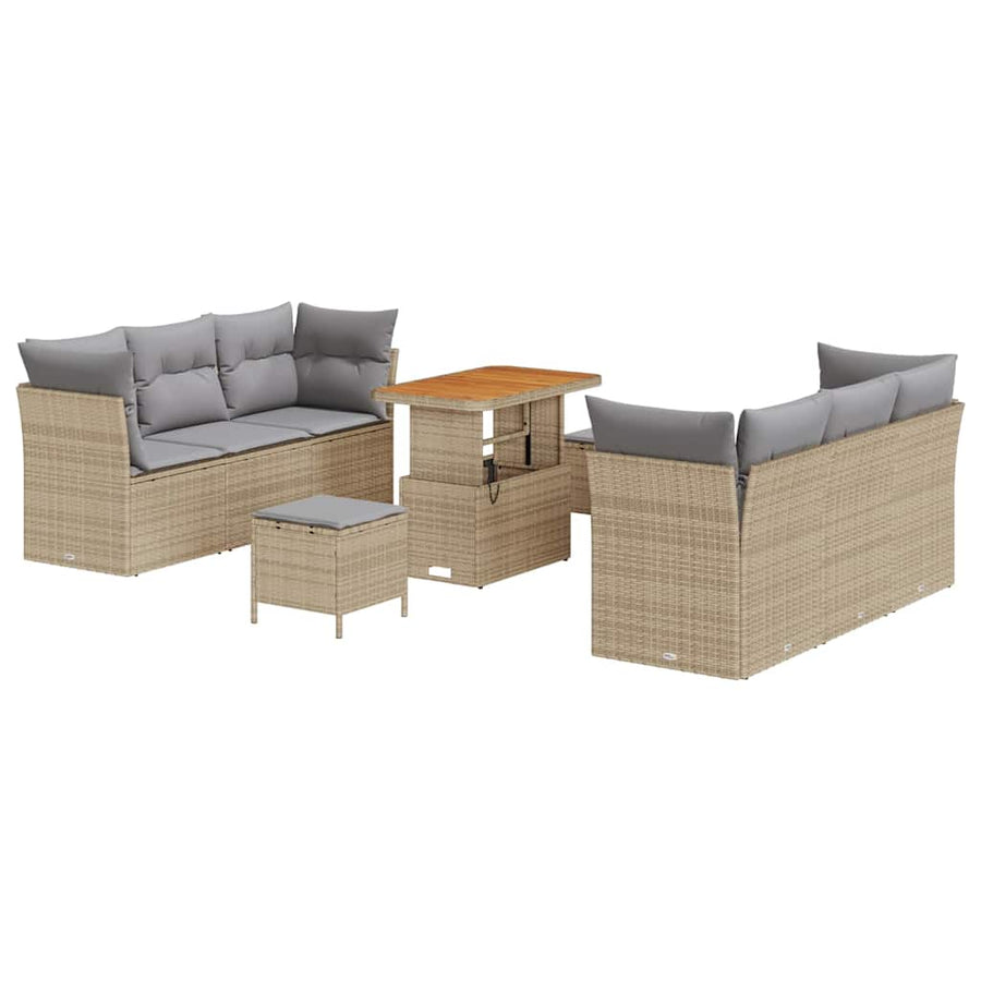 Tuin Sofa Set met kussen 9 pcs Beige en Licht Grijs poly rattan
