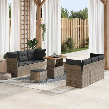 Tuin Sofa Set met kussen 9 pcs Grijs poly rattan