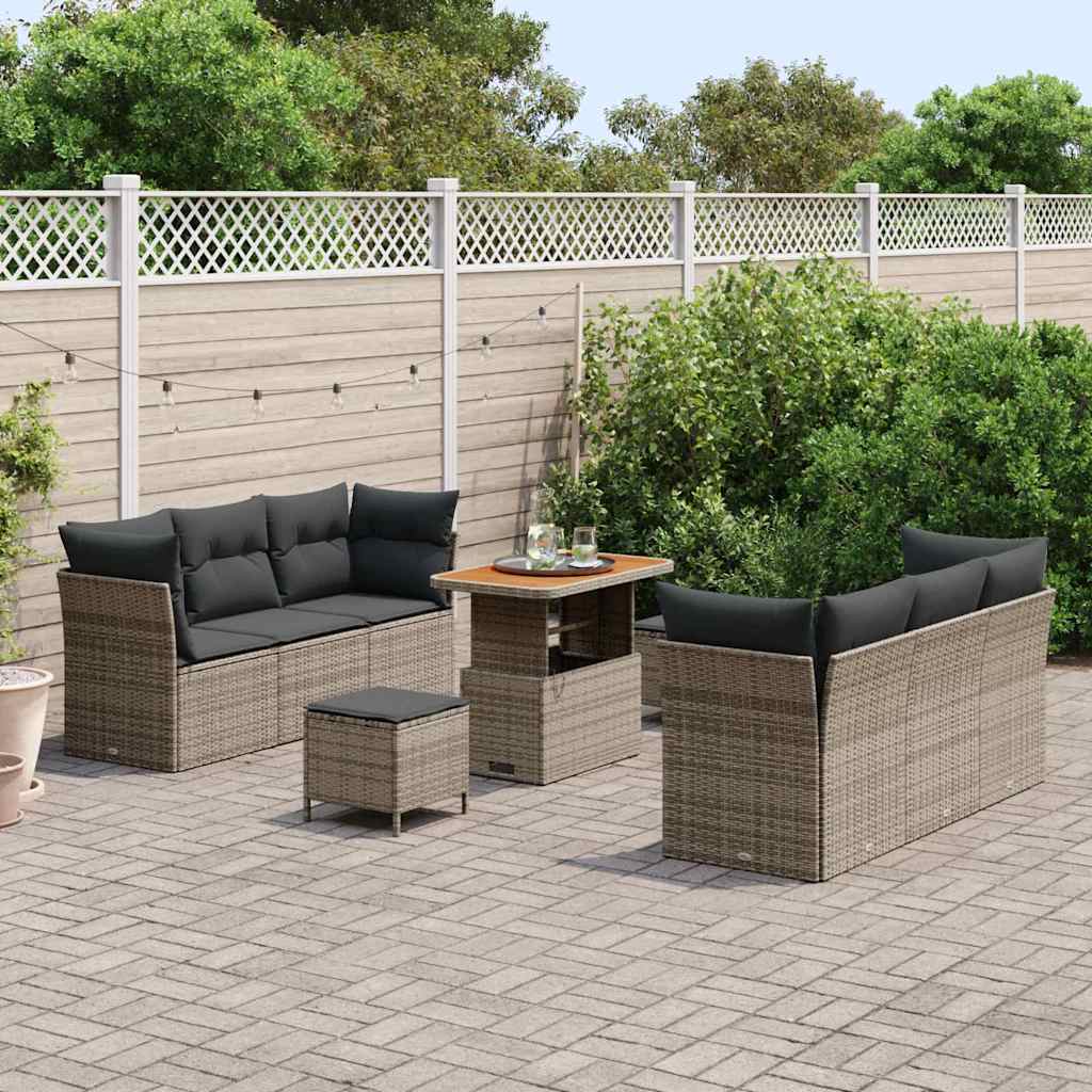 Tuin Sofa Set met kussen 9 pcs Grijs poly rattan