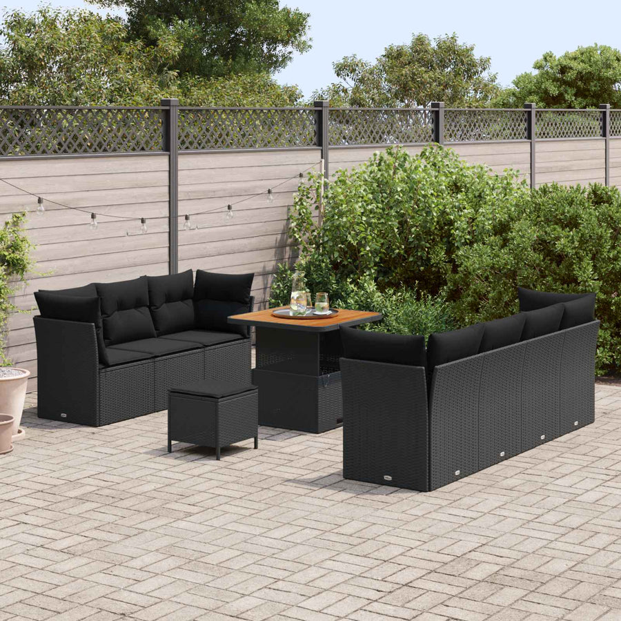 Tuin Sofa Set 10 pcs Zwart Poly rattan en gepoedercoat staal