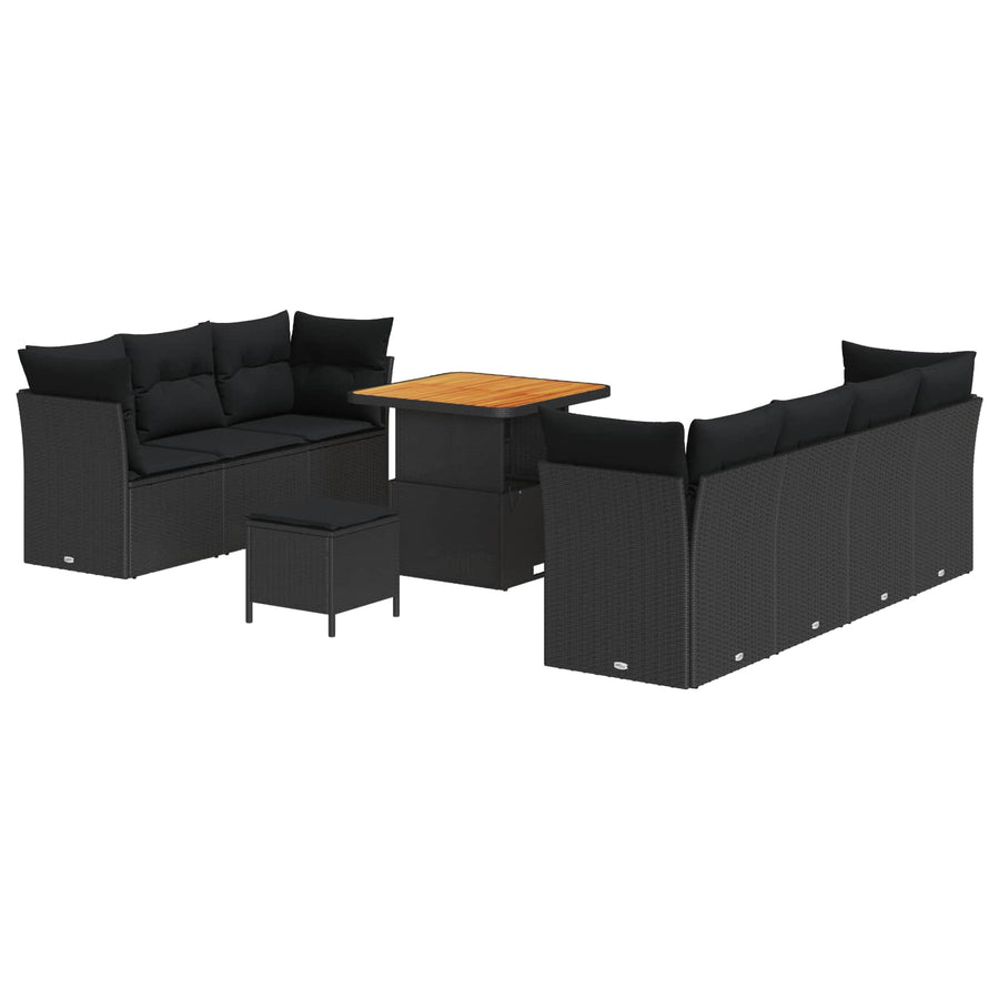 Tuin Sofa Set 10 pcs Zwart Poly rattan en gepoedercoat staal