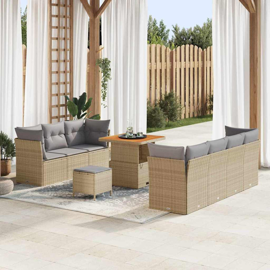 Tuin Sofa Set met kussen met opslag 10 pcs beige en lichtgrijs