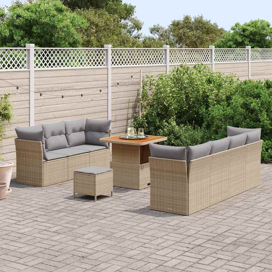Tuin Sofa Set met kussen met opslag 10 pcs beige en lichtgrijs