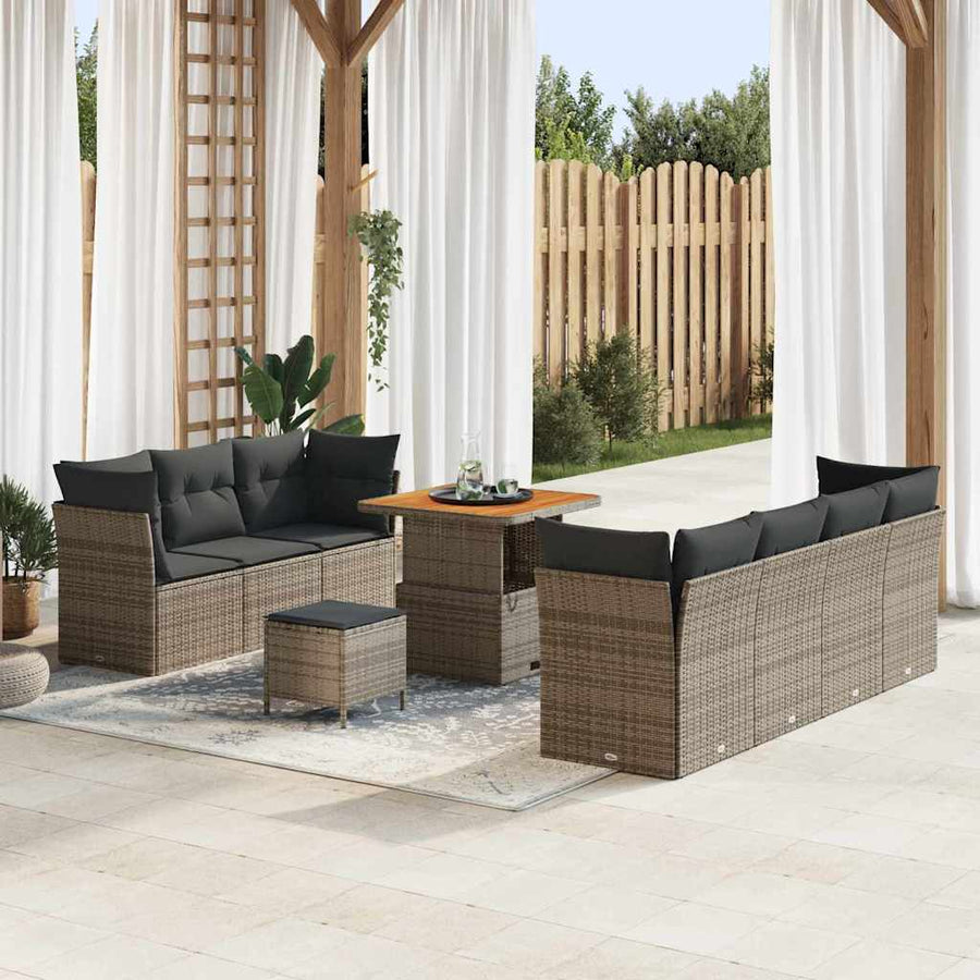 Tuin Sofa Set met kussen 10 pcs Grijs poly rattan