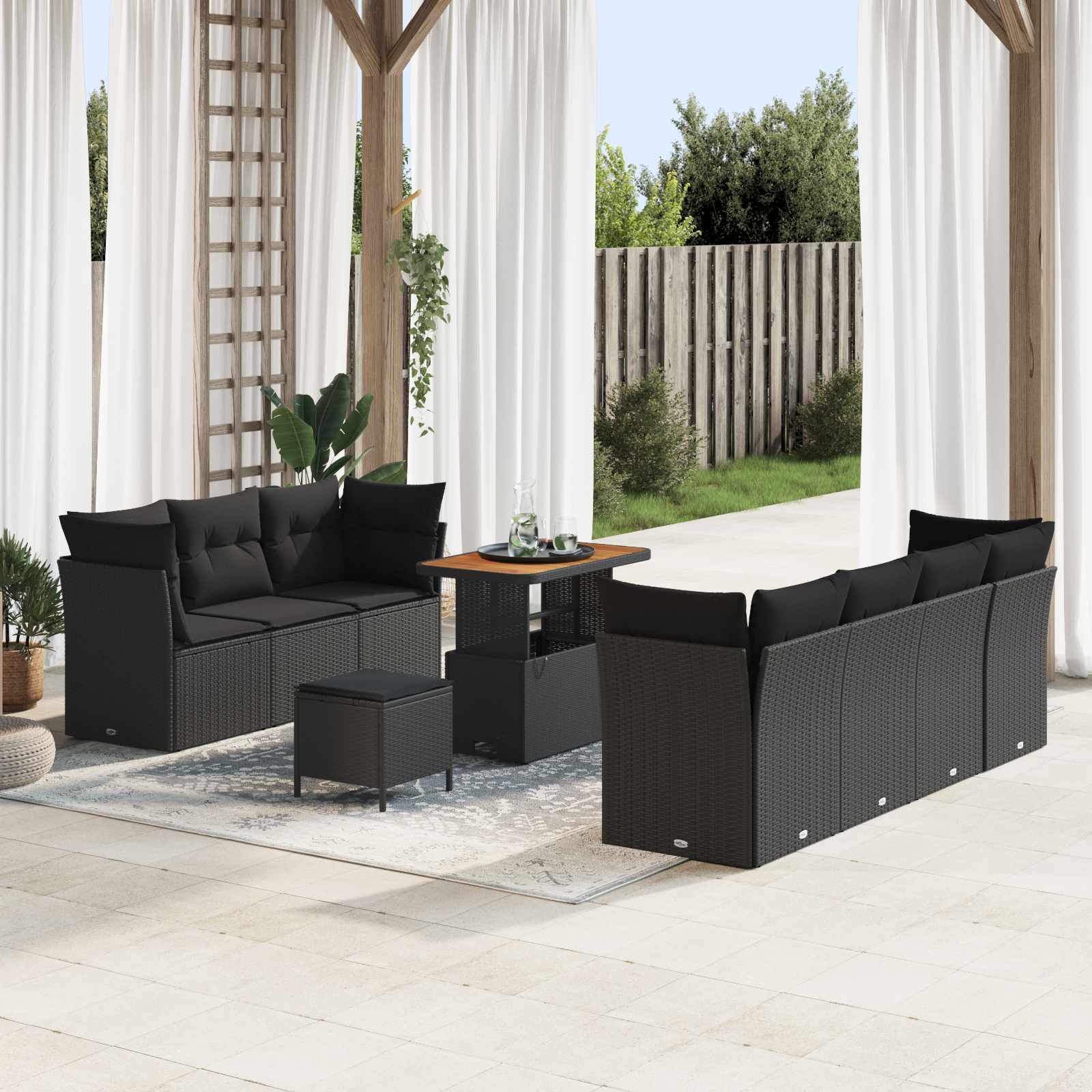Tuin Sofa Set 10 pcs Zwart Poly rattan en gepoedercoat staal