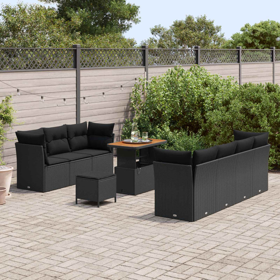 Tuin Sofa Set 10 pcs Zwart Poly rattan en gepoedercoat staal