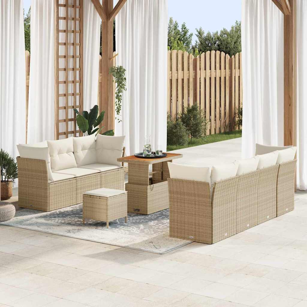 Tuin Sofa Set Met Kussen 10 Pcs En Crèmekleurig 90 cm tafellengte beige en crèmewit