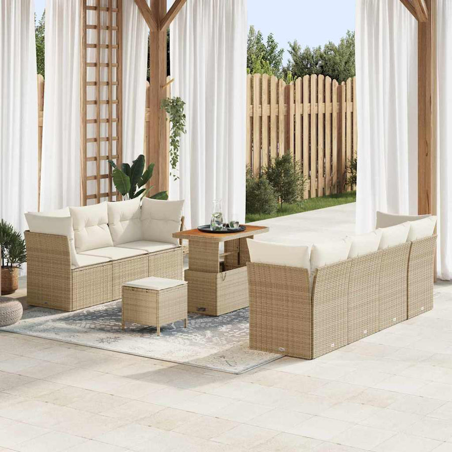 Tuin Sofa Set Met Kussen 10 Pcs En Crèmekleurig 90 cm tafellengte beige en crèmewit