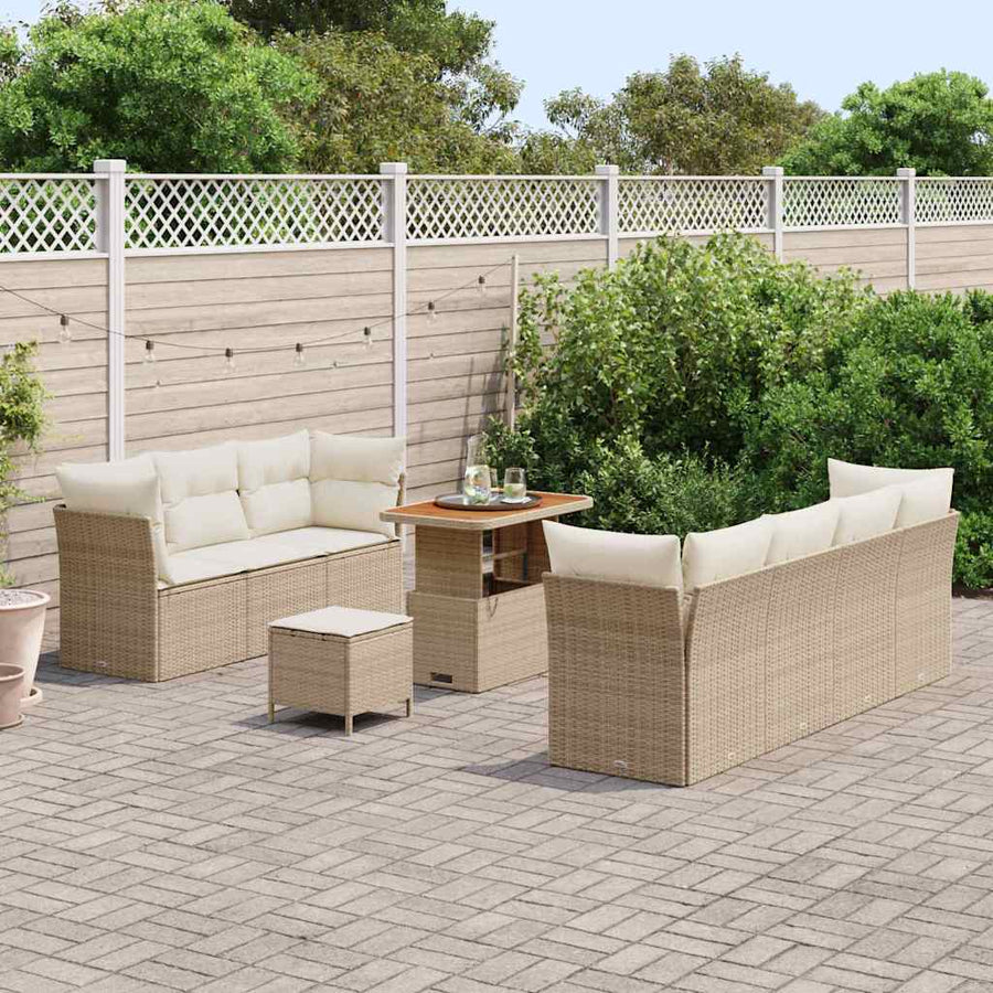 Tuin Sofa Set Met Kussen 10 Pcs En Crèmekleurig 90 cm tafellengte beige en crèmewit