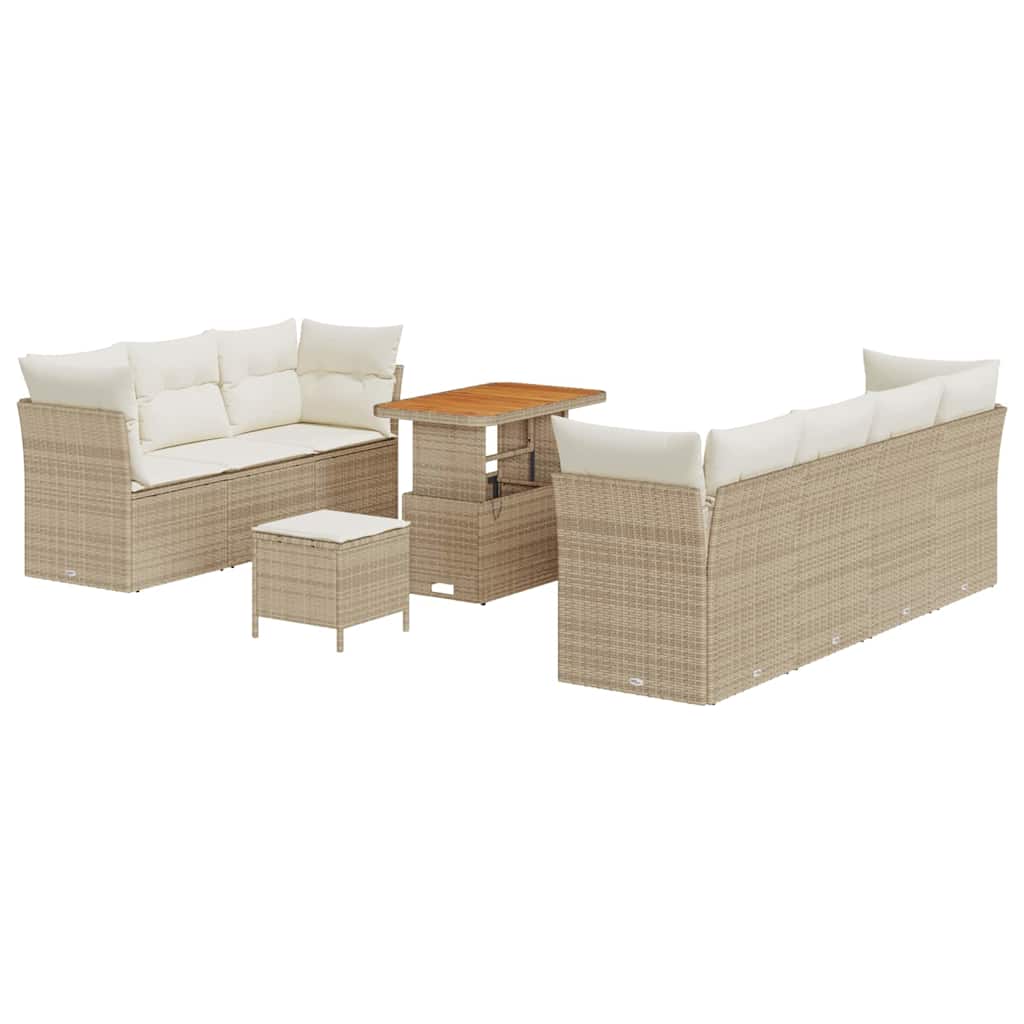 Tuin Sofa Set Met Kussen 10 Pcs En Crèmekleurig 90 cm tafellengte beige en crèmewit