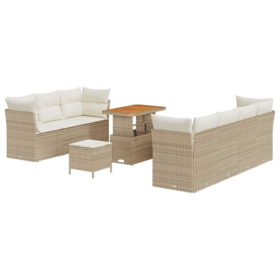 Tuin Sofa Set Met Kussen 10 Pcs En Crèmekleurig 90 cm tafellengte beige en crèmewit
