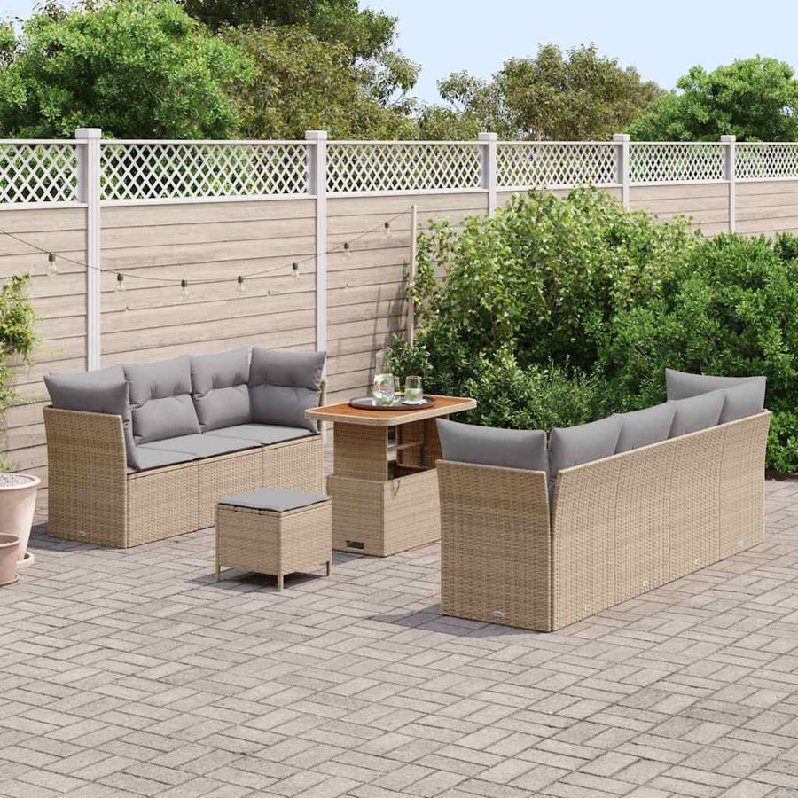 Tuin Sofa Set met kussen met opslag 10 pcs beige en lichtgrijs