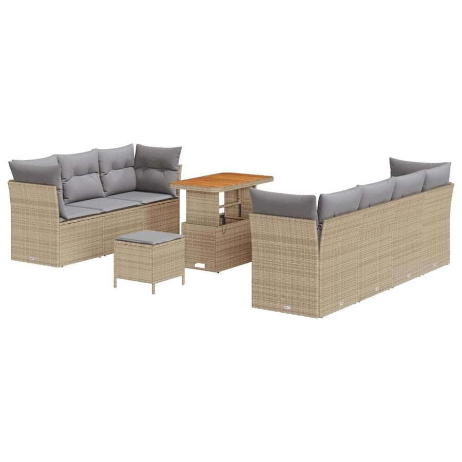 Tuin Sofa Set met kussen met opslag 10 pcs beige en lichtgrijs