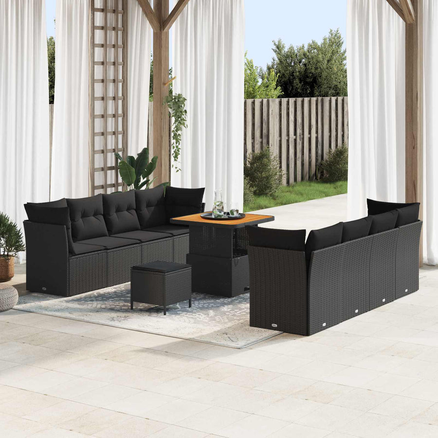 Tuin Sofa Set met kussen 11 pcs Zwart poly rattan