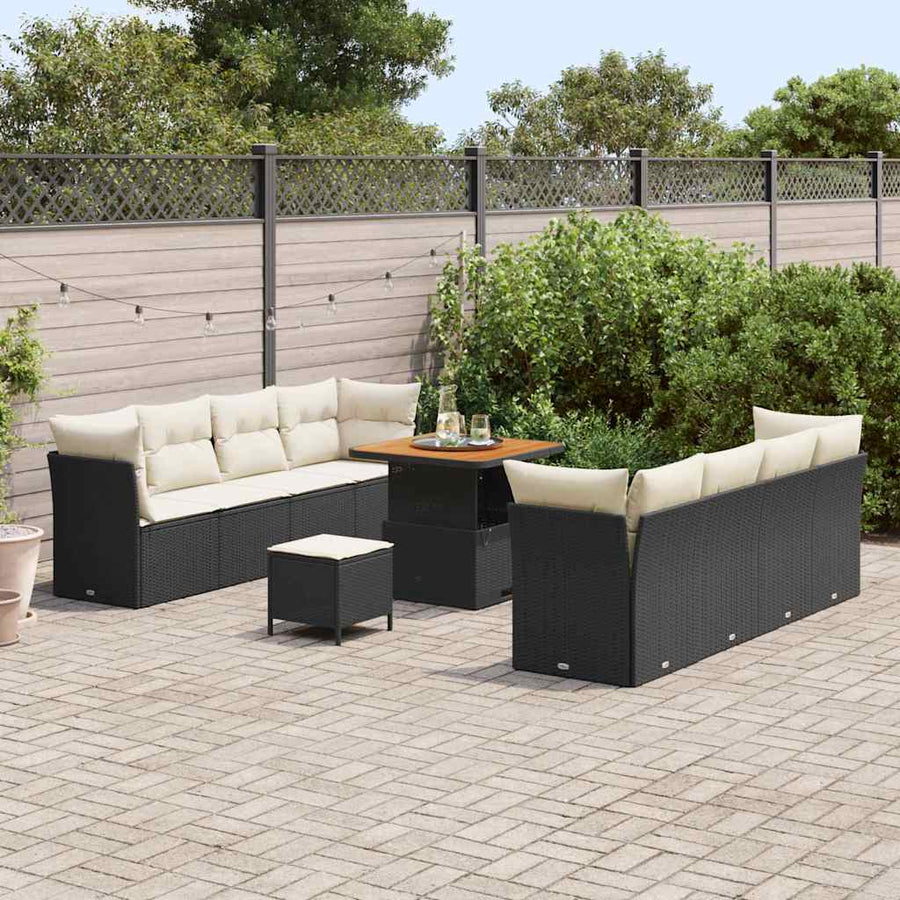 Tuin Sofa Set met kussen 11 pcs Zwart en Crème poly rattan