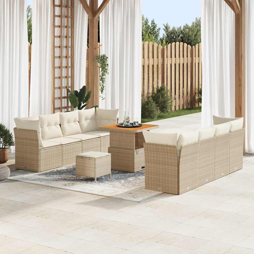 Tuin Sofa Set met kussen 11 pcs beige en crèmekleurig