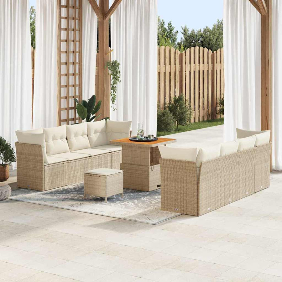 Tuin Sofa Set met kussen 11 pcs beige en crèmekleurig
