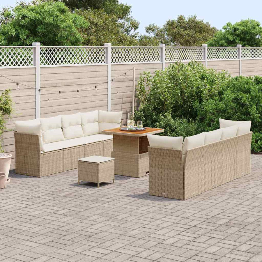 Tuin Sofa Set met kussen 11 pcs beige en crèmekleurig