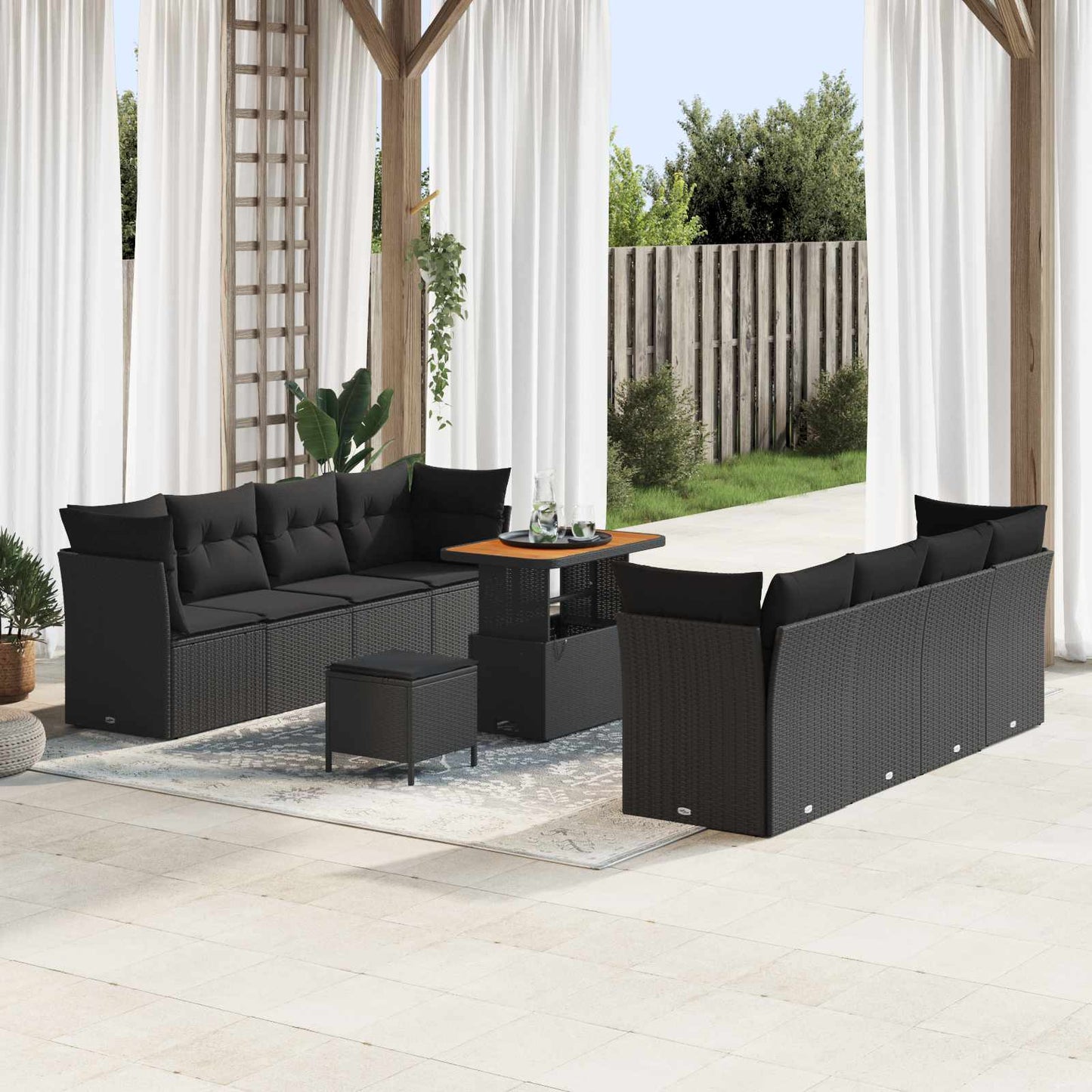 Tuin Sofa Set met kussen 11 pcs Zwart poly rattan