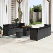 Tuin loungeset 11-delig zwart poly rattan acaciahout