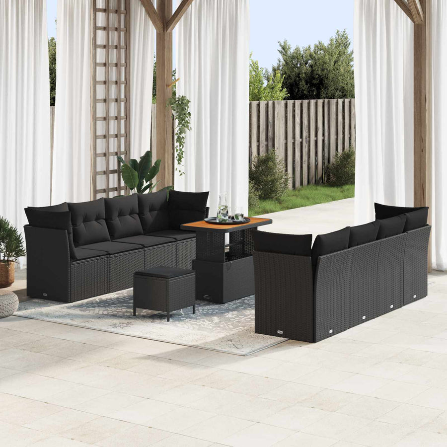 Tuin Sofa Set met kussen 11 pcs Zwart poly rattan