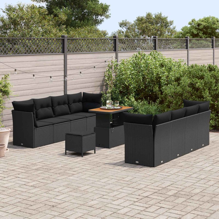 Tuin Sofa Set met kussen 11 pcs Zwart poly rattan