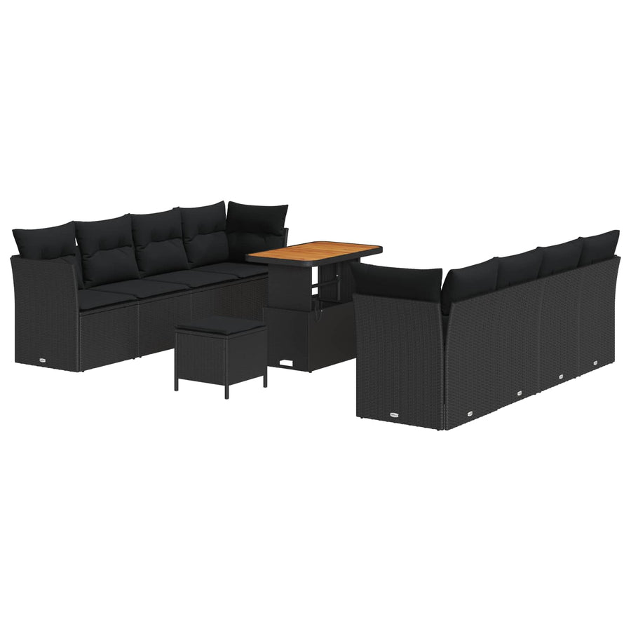 Tuin Sofa Set met kussen 11 pcs Zwart poly rattan