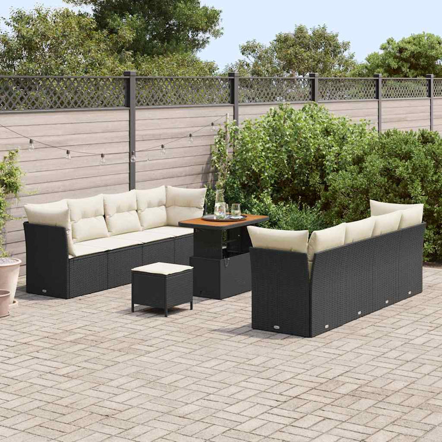 Tuin Sofa Set met kussen 11 pcs Zwart en Crème poly rattan