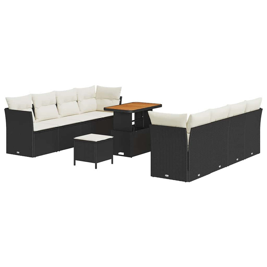 Tuin Sofa Set met kussen 11 pcs Zwart en Crème poly rattan