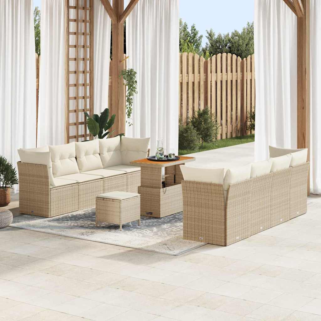 Tuin Sofa Set met kussen 11 pcs Beige en Crème poly rattan
