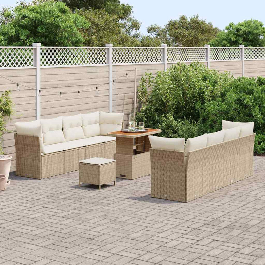 Tuin Sofa Set met kussen 11 pcs Beige en Crème poly rattan